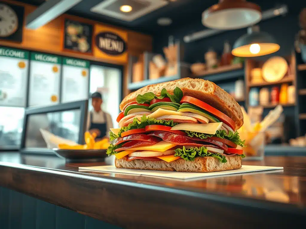 Deli with Sandwhich on Counter